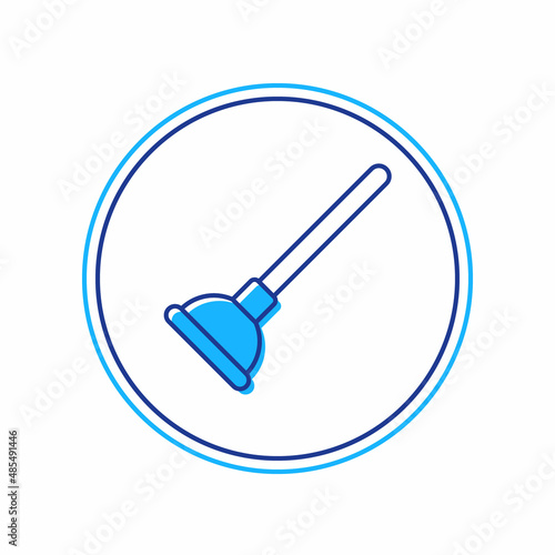 Filled outline Rubber plunger with wooden handle for pipe cleaning icon isolated on white background. Toilet plunger. Vector