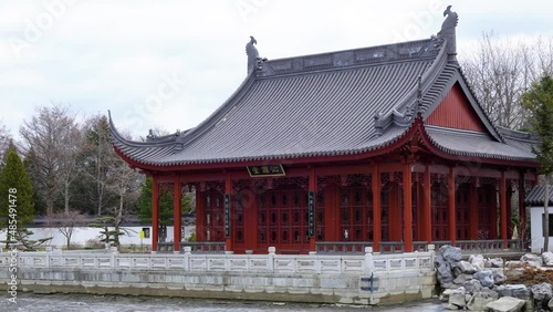 Wallpaper Mural 4K Scenery still shot of an Asian temple in the botanical garden of Montreal, Canada in winter. Torontodigital.ca