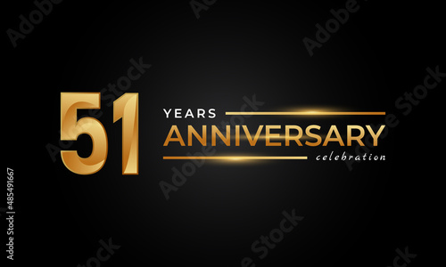 51 Year Anniversary Celebration with Shiny Golden and Silver Color for Celebration Event  Wedding  Greeting card  and Invitation Isolated on Black Background