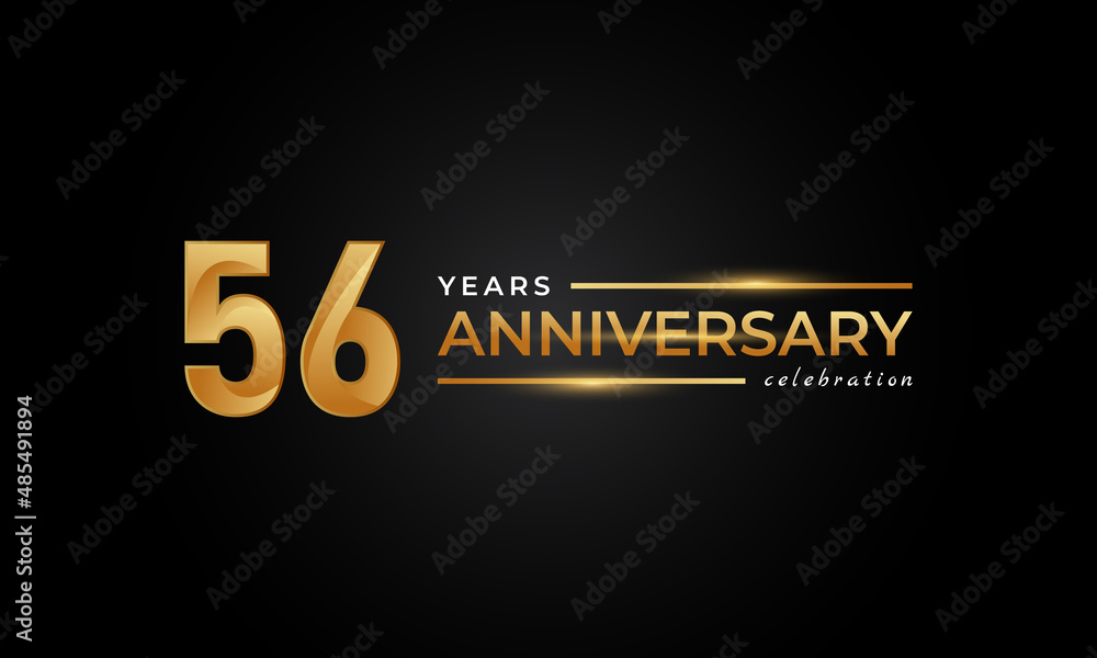 56 Year Anniversary Celebration with Shiny Golden and Silver Color for Celebration Event, Wedding, Greeting card, and Invitation Isolated on Black Background