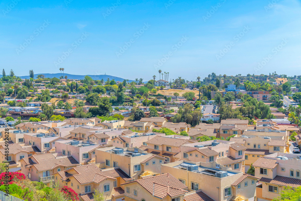 High angle view of houses in San Marcos, San Diego, California