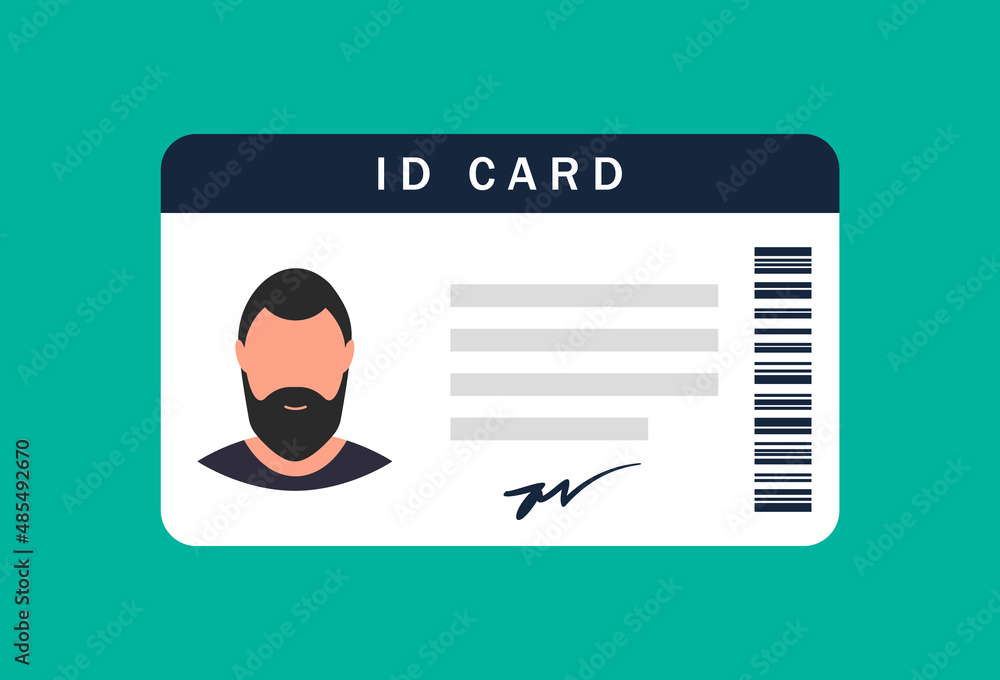 Male ID card, identity card, personal data. Vector illustration flat