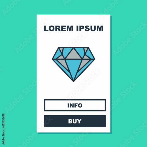 Filled outline Diamond icon isolated on turquoise background. Jewelry symbol. Gem stone. Vector