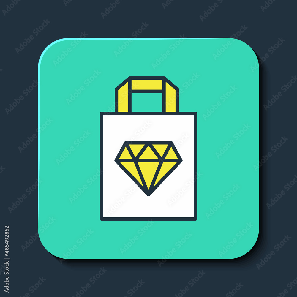 Filled outline Shopping bag jewelry icon isolated on blue background. Turquoise square button. Vector Filled outline Shopping bag jewelry icon isolated on blue background. Turquoise square button. Vector