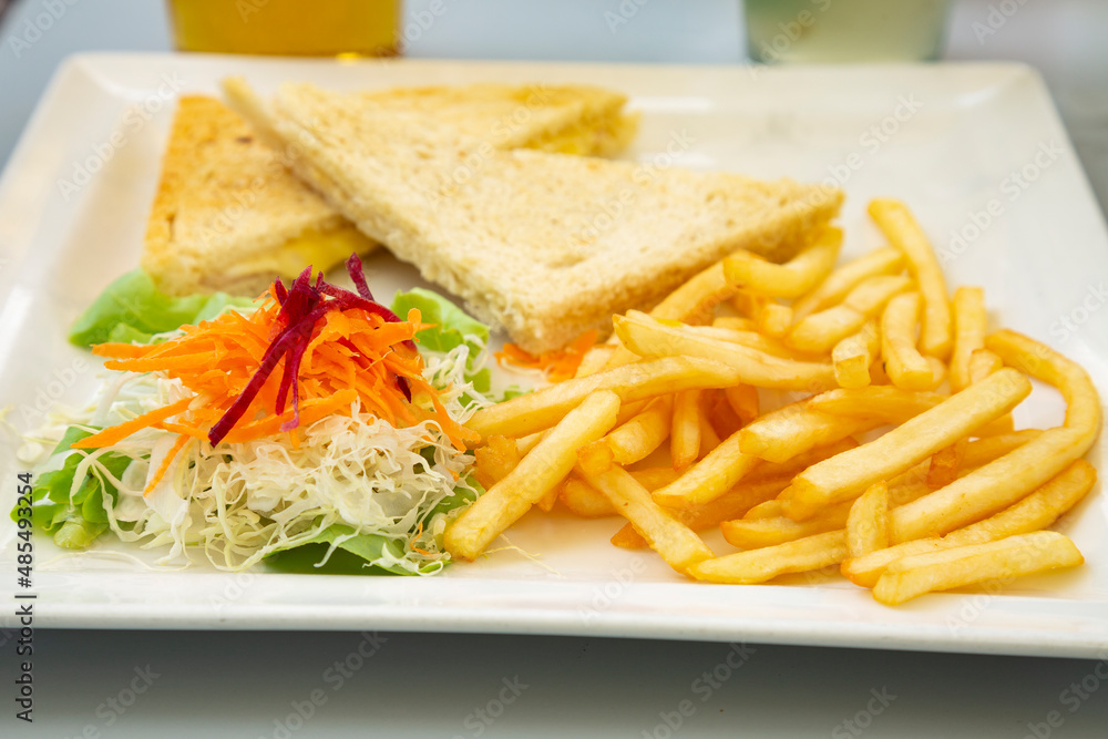 chicken sandwich with chips and fresh green salad. chicken sandwich with chips and fresh green salad.