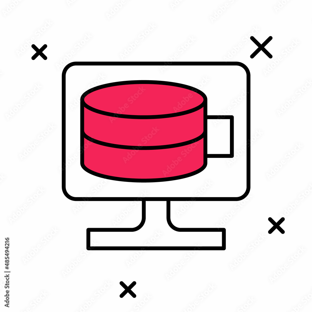 Filled outline Cloud database icon isolated on white background. Cloud computing concept. Digital service or app with data transferring. Vector Filled outline Cloud database icon isolated on white background. Cloud computing concept. Digital service or app with data transferring. Vector