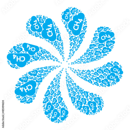 Methane gas icon explosion spin flower fireworks shape. Flower cyclone created from random methane gas symbols.
