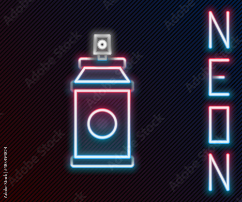 Glowing neon line Paint spray can icon isolated on black background. Colorful outline concept. Vector Illustration