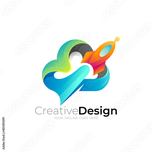 Cloud logo and rocket design combination, technology icon