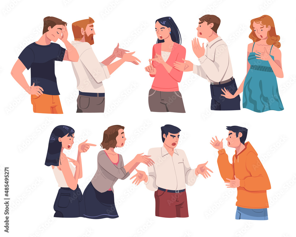 Angry Man and Woman Arguing Having Conflict with Each Other Vector Set Angry Man and Woman Arguing Having Conflict with Each Other Vector Set