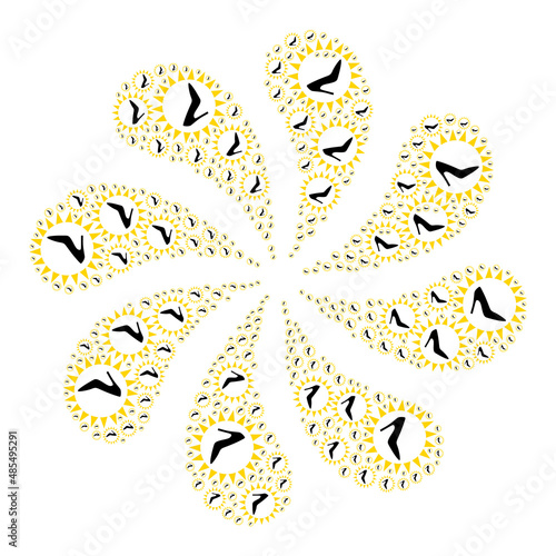 Exclusive ladies shoes icon rotation burst petals salute composition. Rotation cyclone created using random exclusive ladies shoes icons.