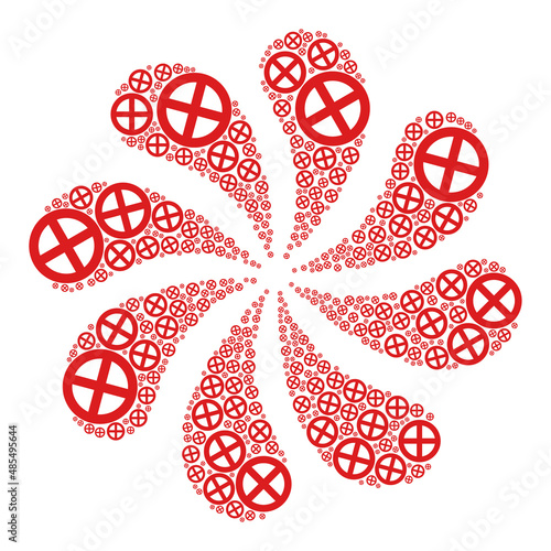 Restrict icon rotation burst flower fireworks shape. Flower cyclone created using random restrict items.
