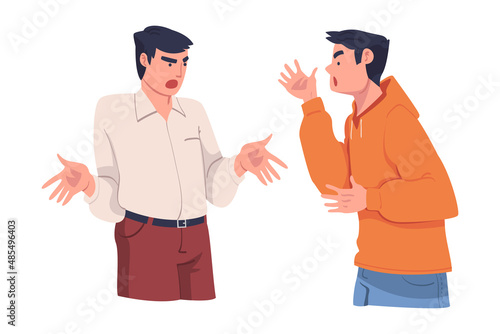 Angry Man Arguing Having Conflict with Somebody Vector Illustration