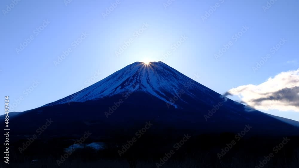 Diamond Mt.Fuji of Sunrise from Fujigane Fujikawaguchiko Town Japan 02/07/2022 Diamond Mt.Fuji of Sunrise from Fujigane Fujikawaguchiko Town Japan 02/07/2022