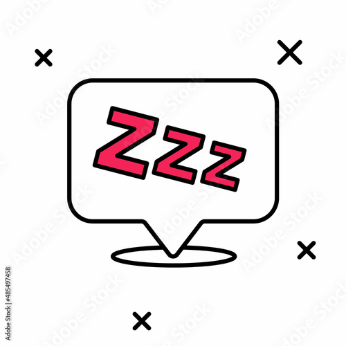 Filled outline Sleepy icon isolated on white background. Sleepy zzz talk bubble. Vector