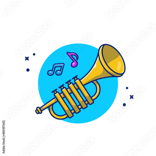 Trumpet With Music Notes Cartoon Vector Icon Illustration. Music Instrument Icon Concept Isolated Premium Vector. Flat Cartoon Style