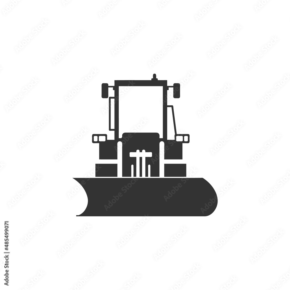 Snow plow tractor monochrome icon, flat vector illustration isolated on white background. Snow plow tractor monochrome icon, flat vector illustration isolated on white background.