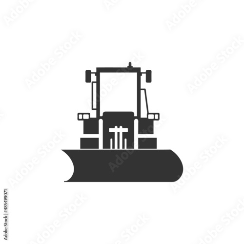 Snow plow tractor monochrome icon, flat vector illustration isolated on white background.