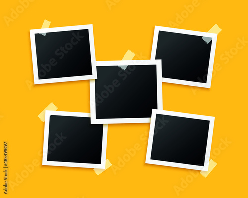 realistic hanging photo frames trendy background 
