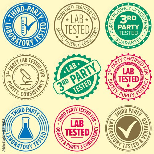 Third party lab tested round badges. Old style graphic