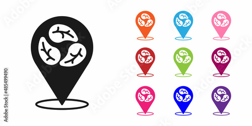 Black Vegan food diet icon isolated Black background. Organic, bio, eco symbol. Vegan, no meat, lactose free, healthy, fresh and nonviolent food. Set icons colorful. Vector