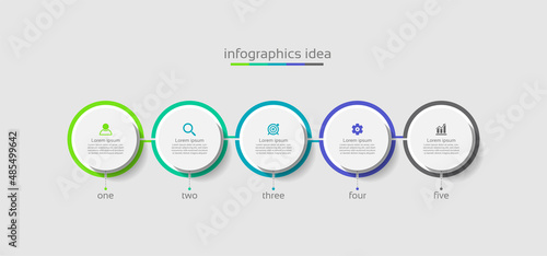Flat infographic  business template circle colorful with 5 step