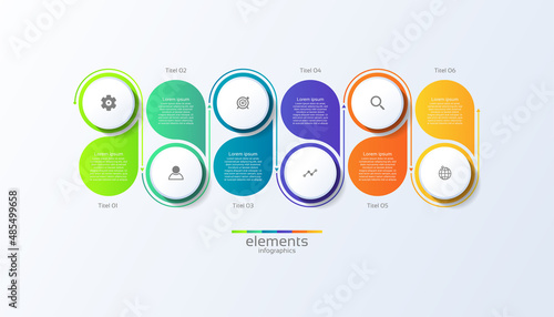 Gradient infographic business  template circle elements with 6 step