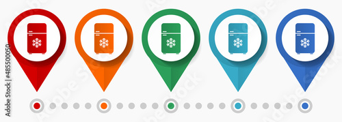 Refrigerator, fridge concept vector icon set, flat design pointers, infographic template