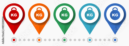 Kg, weight concept vector icon set, flat design kilogram pointers, infographic template photo