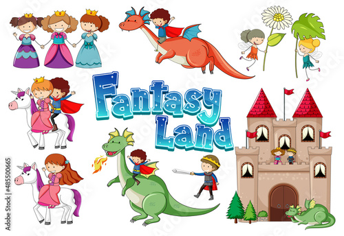 Set of dragon and fairy tale cartoon characters