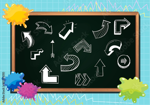 Hand drawn doodle icons on chalkboard