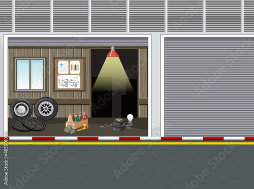 Garage scene in cartoon style