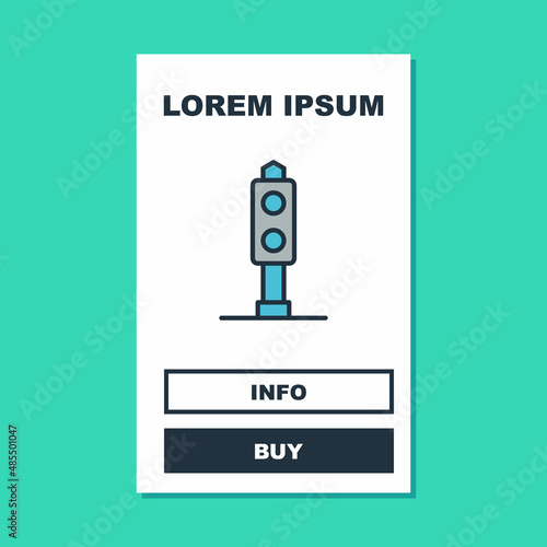 Filled outline Train traffic light icon isolated on turquoise background. Traffic lights for the railway to regulate the movement of trains. Vector