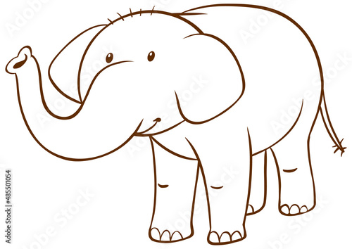Elephant in doodle simple style on white background