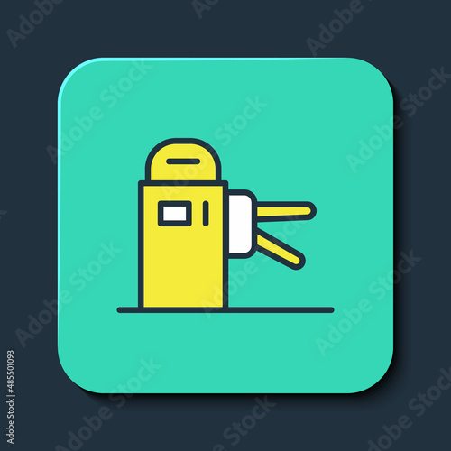 Filled outline Turnstile icon isolated on blue background. Turquoise square button. Vector
