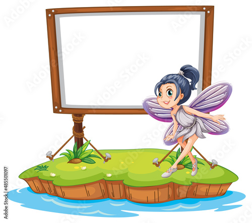 Fantasy fairy cartoon character with blank banner