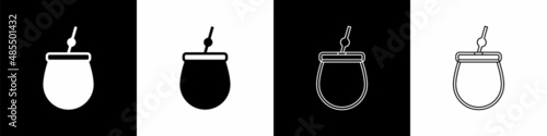 Set Mate tea icon isolated on black and white background. Vector