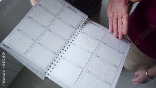 Close-up of texture layout of stretch ceilings. Stretch ceiling, repair