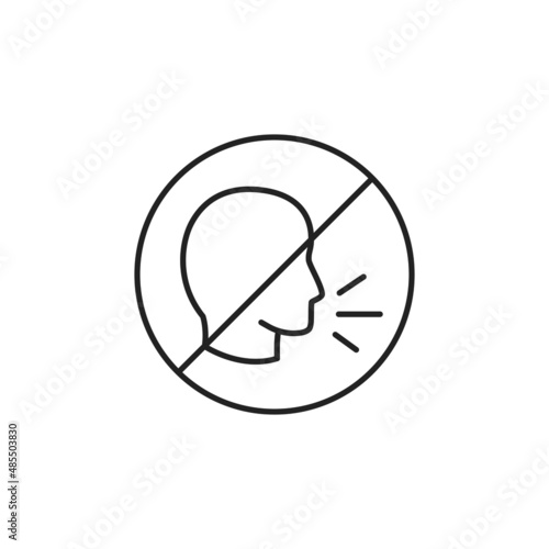 No loud talking icon. Stop speaking. High quality black vector illustration.