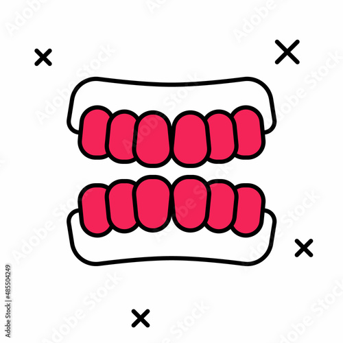 Filled outline Dentures model icon isolated on white background. Teeth of the upper jaw. Dental concept. Vector
