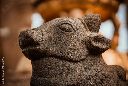 Small Nandhi Statue at Tanjore Big Temple or Brihadeshwara Temple was built by King Raja Raja Cholan in Thanjavur, Tamil Nadu. It is the very oldest temple in India. This temple is listed in UNESCO. photo