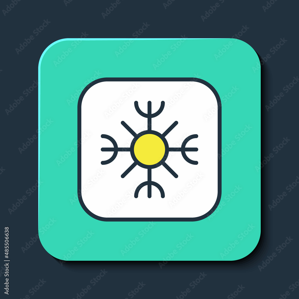 Filled outline Snowflake icon isolated on blue background. Turquoise square button. Vector Filled outline Snowflake icon isolated on blue background. Turquoise square button. Vector