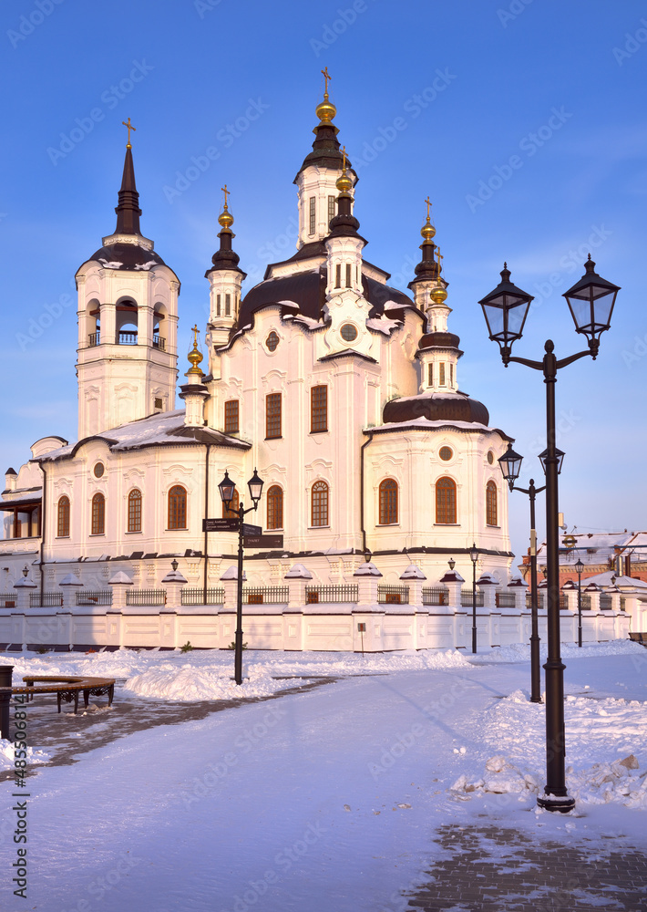 Tobolsk in winter. Church of Zacharias and Elizabeth in the style of Siberian Baroque