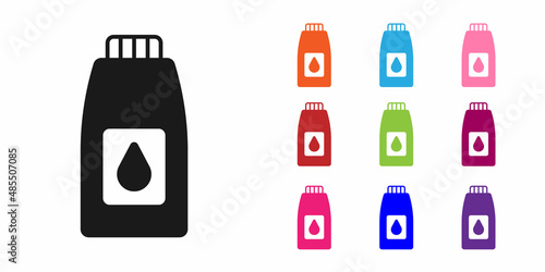 Black Canister for motor machine oil icon isolated on white background. Oil gallon. Oil change service and repair. Set icons colorful. Vector