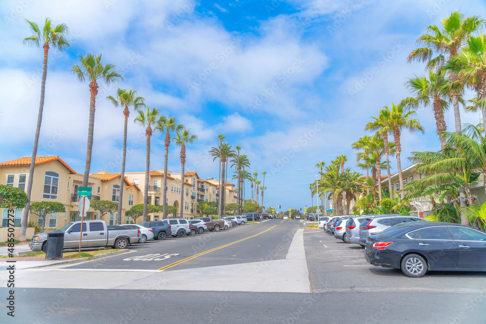 Outdoor parking spaces near the buildings at Carlsbad, San Diego, California