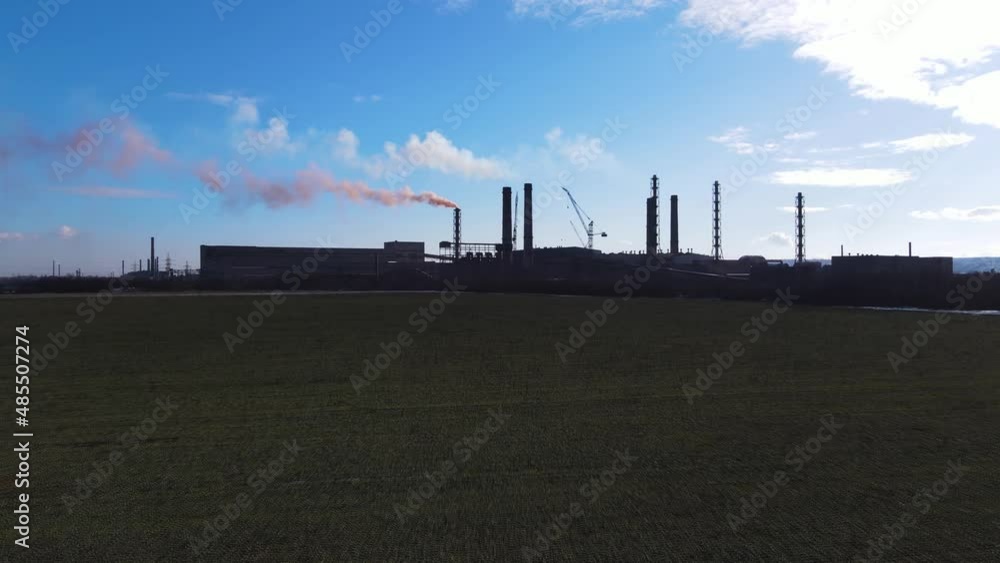 ironworks factory top view drone flight smoke from chimneys ironworks factory top view drone flight smoke from chimneys