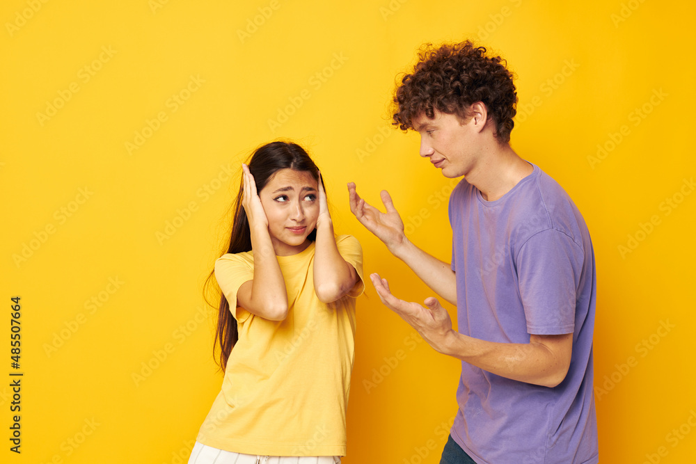 teenagers in colorful t-shirts posing friendship fun isolated background unaltered teenagers in colorful t-shirts posing friendship fun isolated background unaltered