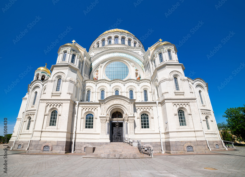 The Naval cathedral of Saint Nicholas in Kronstadt, Russia. Kronstadt Naval Cathedral on Anchors square.
