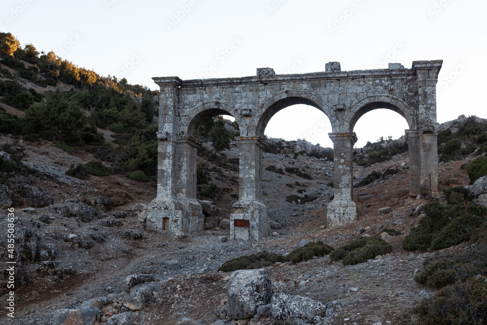 Dosemalti, Antalya, Turkey - December 14 2016: Ariassos ancient city, aqueducts