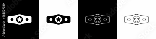 Set Boxing belt icon isolated on black and white background. Belt boxing sport championship winner fight award. Vector